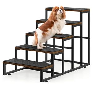 Pet Stairs for High Bed & Couch - 5 Steps Non-Slip Dog Stairs for Small Dogs & Older/Injured Pets, Brown
