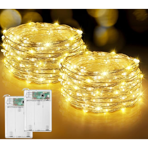 2Pack Fairy Lights Battery Operated, 33FT 200LED Twinkle String Lights 8 Modes & Waterproof LED Fairy Lights for Bedroom Wedding DIY Holiday Easter Party Indoor Decor (Warm White)