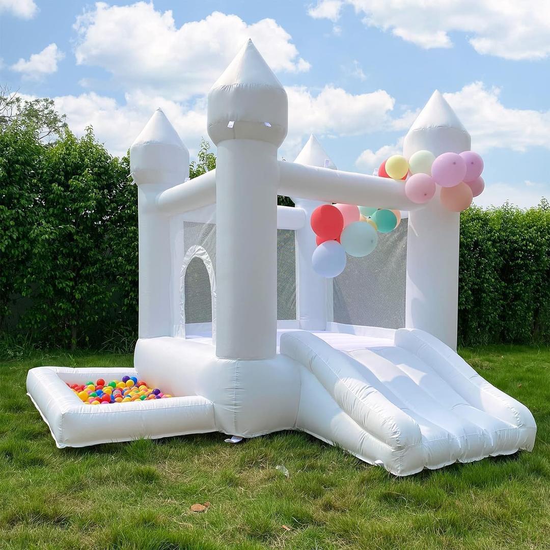 White Bounce House, House with Blower, Inflatable Bouncer, Children's Toy, Sewn Extra Thick Material for Durability