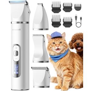oneisall Quiet Cat Clippers for Matted Hair, 3 in 1 Cat Grooming Kit with LCD Display, Cat Hair Trimmer for Paw Trimmer, 3 Speed, Cordless, IPX7 Waterproof Pet Clippers for Butt, Paw, Back, Ear, Face