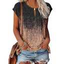 Kistore Womens Summer Casual V Neck Cap Sleeve Keyhole Tank Tops Short Sleeve Printed Tunic Work Blouses T-shirts Orange Gray Leopard Medium