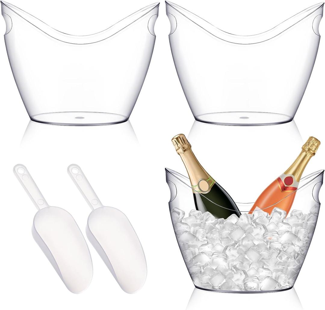 3 Pcs Ice Bucket, 4 Liter Champagne Wine Bucket with Scoops, Beer Buckets Beverage Bin Clear Acrylic Storage Tub for Wine Champagne or Beer Bottles Bar Supplies