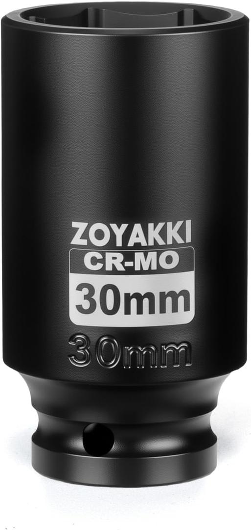 1/2" Drive x 30 mm Deep 6 PT Impact Socket, CR-MO,1/2-inch Drive 6 Point Axle Nut Socket for Easy Removal of Axle Shaft Nuts (Metric 30MM)