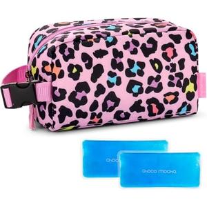 Choco Mocha Small insulated Snack Bag Kids Freezer Snack Bags Small Cooler Bag for Kids, School Insulated Lunch Bags, Cheetah Pink
