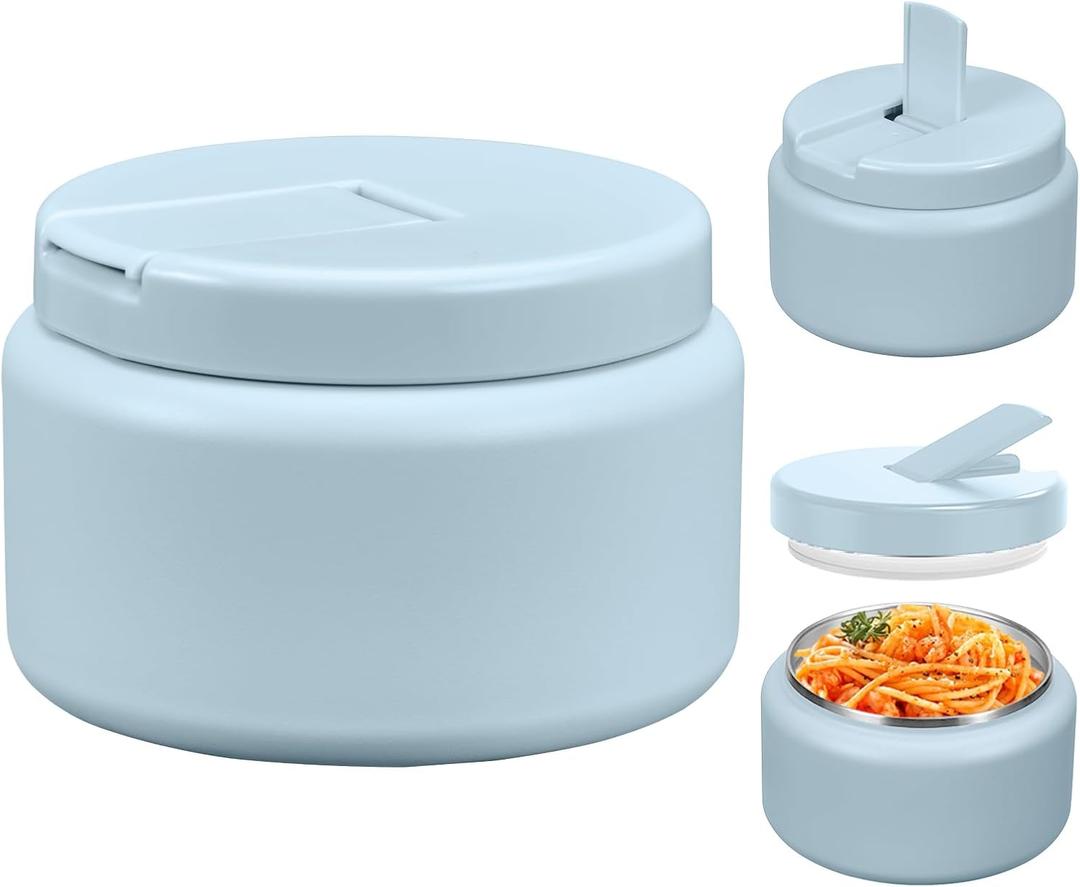 13.5oz Kids Jar for Hot Food, Insulated Vacuum Food Jar with Buckle Lid, Stainless Steel Wide Mouth Leak Proof Insulated Lunch Container for School Picnic Travel, Blue