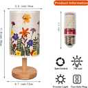 Dried Flowers Table Lamp, 7w Led 3-Color Pressed Floral Beside Lamp,Cute Vintage Linen Shade Desk Lamp for Bedroom Office with Wood Base