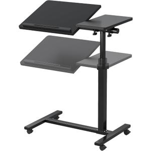 Overbed Tables, Hospital Table, Adjustable Height Protable Standing Rolling Desk, C-Shaped Bed Table for Livingroom and Bedroom, Black, 22.4 inches x 15.9 inches x 22.8 inches