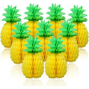 9 Pcs 14 Inch Pineapple Decorations for Tropical Flamingo Party Summer Hawaiian Luau Party Pineapple Honeycomb Tissue Centerpieces for tables Hanging Decorations Favors