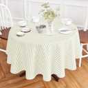 Solino Home Linen Round Tablecloth 70 Inch - Amalfi Stripe, 100% Pure Linen Sage and White Round Tablecloth - Machine Washable Table Cloth for Spring, Summer, Mothers Day