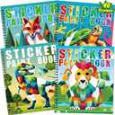 90shine 4PCS Crafts for Kids Ages 4-8 Sticker Paint Books Includes Dinosaur Marine Land Animals Multicolored Design Gifts Create 40 Pictures