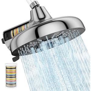 SR SUN RISE High Pressure Filtered Shower Head with Filters, 8-Inch Fixed Showerhead with 2 Quick- Change Shower Filter Replacement Cartridges, 18-stage Hard Water Softner Removes Chlorine, Chrome