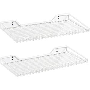 Wallmaster Heavy Duty Garage Wall Shelving 2 Pack 23.6"x11.8" Metal Wire Shelves Wall Mount Mesh Storage Rack for Garage, Office, Basement and Kitchen, Max Load 65 lbs (White)