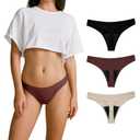 SHARICCA Women Postpartum Period Thongs 4 Layers Leakproof Underwear Panties for Teen Ladies 3 Pack, M, 3P10,new