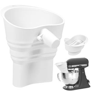 Flour Funnel for KitchenAid Mixer, Food-Grade Silicone Funnel with Brush, Lengthened Foldable Flour Funnels for 4.5–5 Qt Tilt-Head Models (White)