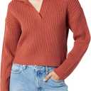 The Drop Women's Marcy Ribbed Polo Top (X-Large), Rust