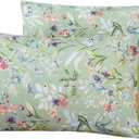 WINLIFE 100% Cotton Pillowcases King Size Sage Green Garden Floral & Butterflies Printed Pillow Cover 2 Pack, Soft Smooth Cool Envelope Closure Pillow Case Set (King, 20"x36")