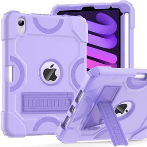 Cantis Case for iPad mini 7 A17 Pro 2024/ iPad mini 6 2021 8.3 Inch, Heavy Duty Shockproof Cover for iPad mini 7th/ 6th Generation 8.3" with Pencil Holder, Purple+Purple