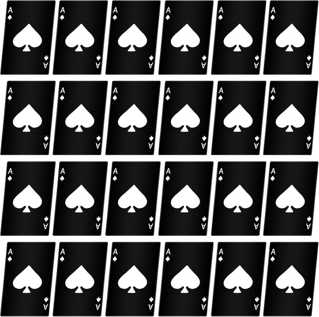 Chumia Poker Card Bottle Openers Stainless Steel Poker Card Beer Ace Bottle Cap Openers for Wedding Birthday Party Bridal Shower Table Tools Supplies(Black,24 Pieces)