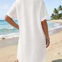 MANGOPOP Swimsuit Coverup for Women Striped Bathing Suit Cover Up Button Down Shirt Beach Cover Ups Dress 2026 Summer Outfits, Small