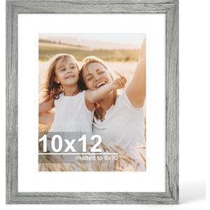 10x12 Picture Frame with Glass, Display Pictures 8x10 with Mat or 10 x 12 without Mat - Wall and Tabletop, 10 by 12 Photo Wooden Frames (Grey, 1 Pack)