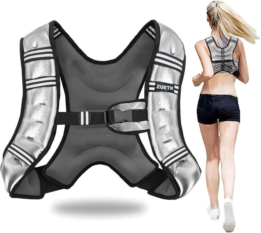 ZUETK Weighted Vest, 12lb Weight Vest with Reflective Stripe, Weighted Vest for Men Women Workout Equipment for Strength Training, Running, Jogging, Fitness, Weight Loss (PU-Silver)