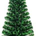 5FT Pre-lit Fiber Optic Christmas Tree with Lighted Star, PVC & Iron Construction, Green Artificial Christmas Tree with 195 Branch, Indoor Christmas Decorations, Holiday Home Xmas Decoration (4ft 11in)