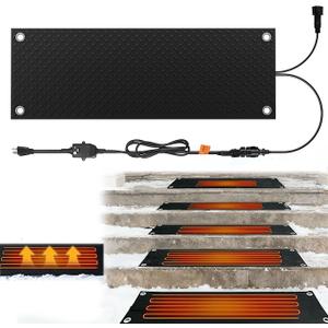 Snow Melting Mats Outdoor 20x60 Inch, Double No-Slip Rubber Heated Driveway Mats for Winter Snow Removal, 2 in/h Ice Melting Mats with Power Cord for Stairs, Walkways, Decks, Roof & Sidewalks,1PC