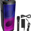 Pyle 12 Portable PA Speaker - 600 Watts High-Powered Wireless Speaker System with Dual Subwoofers, Flashing Flame LED Lights, Built-in Rechargeable Battery, AUX/MP3/USB/FM Radio (Deep Black)