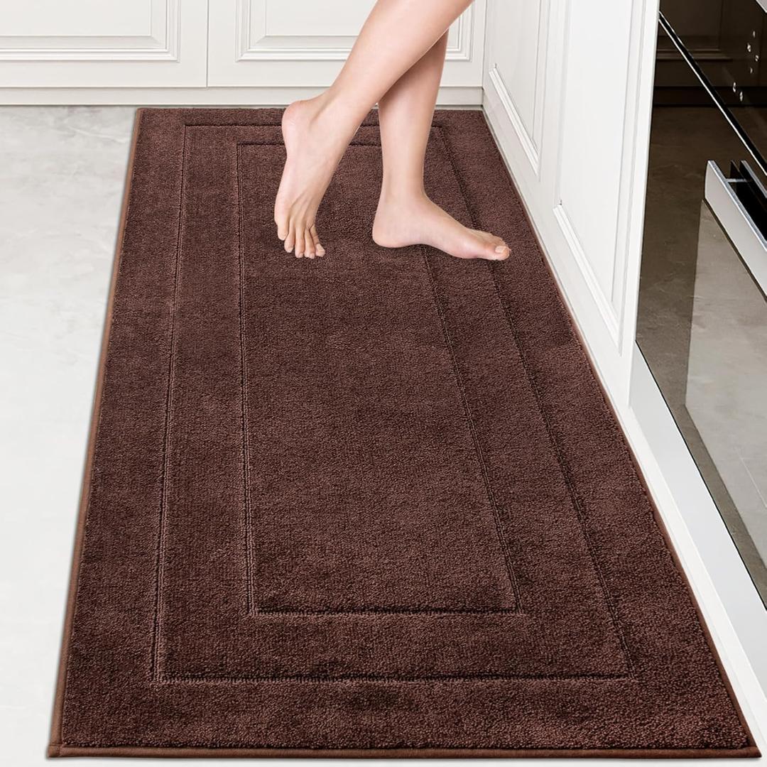 PURRUGS Machine Washable Kitchen Runner Rug 32" x 70", Non-Slip/Skid Hallway Runner Rug, Super Absorbent Soft Area Rug for Kitchen, Hallway & Laundry, Rolled Packaging, Brown