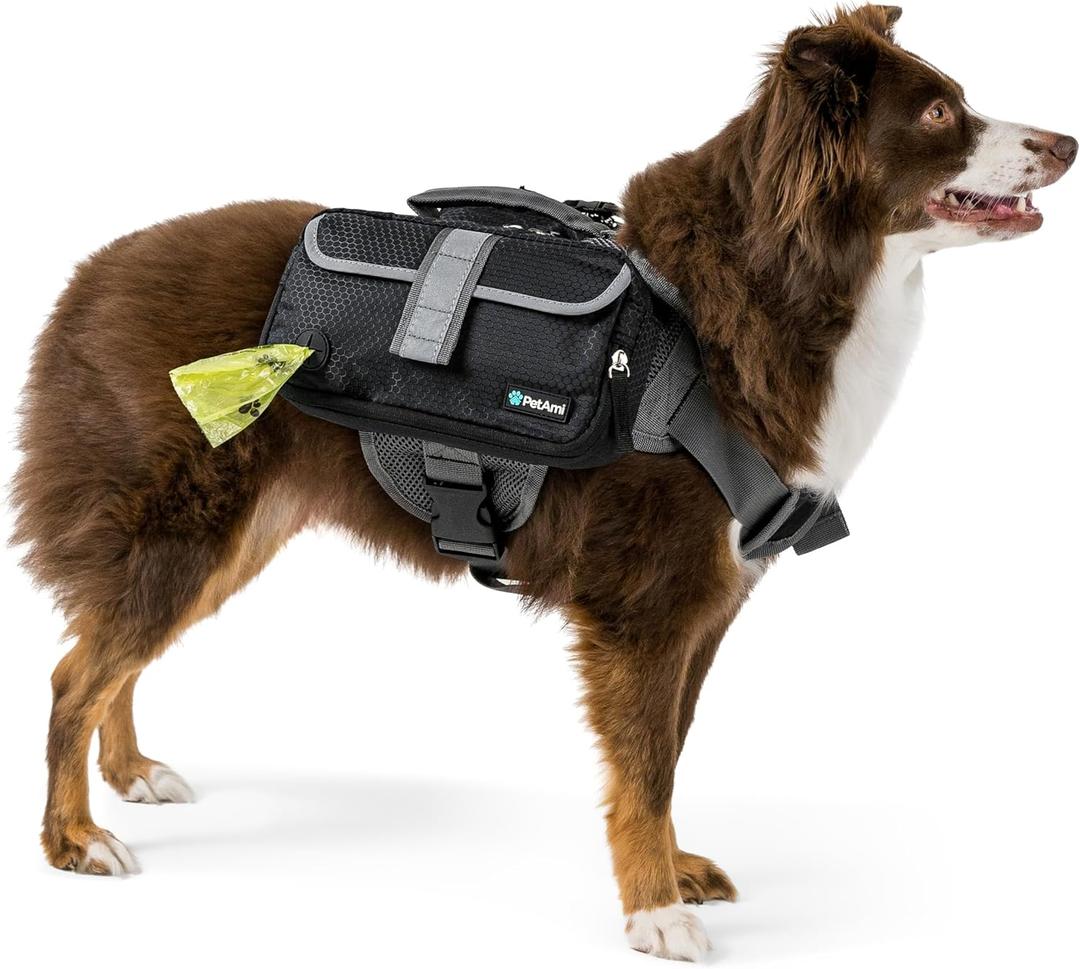 PetAmi Dog Backpack for Medium & Large Dogs, Saddle Bag for Dogs to Wear for Hiking, Pet Backpack Harness Dog Pack with Reflective Side Pockets for Walking Running (Black)