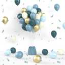 Dusty Blue Balloons Kits - 64pcs Sea Blue Balloons 12 Inch Birthday Balloon SlateBlue Ivory White Metallic Gold Balloon Sets for Boys Baby Shower Gender Reveal Wedding Party Decorations