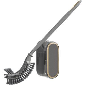 Toilet Brush and Holder Set, Under Rim Toilet Scrubber with S-Shape Design, Extra Long Handle Bathroom Cleaning Brush for Tub, Shower & Tight Spaces (1, Gray)