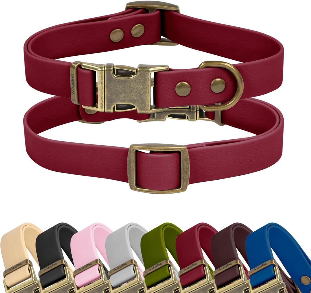 Wisedog Rubber Dog Collar for  Dogs - Waterproof Dog Collar with Quick Release Metal Buckle Easy to Clean Puppy Collar for Outdoor Use, Burgundy(S:10"-14")