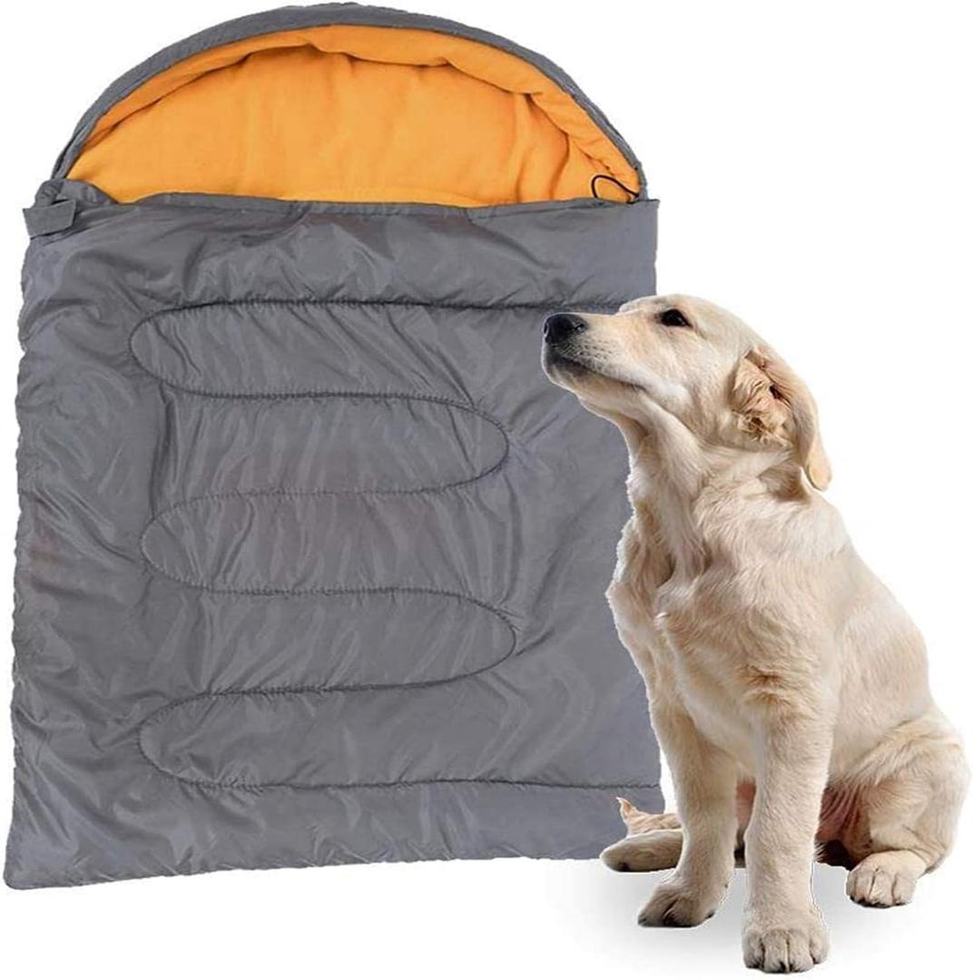 Dog Sleeping Bag Waterproof Warm Packable Dog Bed Mat with Storage Bag for Indoor Outdoor Travel Camping Hiking Backpacking(Grey+Orange,L)