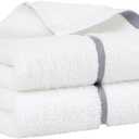 PiccoCasa Set of 2, 750 GSM Luxury White Hand Towels - Oversized 16x30 Inch Cotton Ring Spun Face Towels Highly Absorbent Home Hotel Spa Quality Towel, Gray Strip