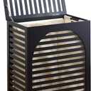 Laundry Hamper with Lid, Bamboo Clothes Laundry Basket with Handles, Removable 2-Section Liner bag, Hampers for Bedroom Aesthetic, Large Storage for Bath Towel, Sheets or Toys, Home (Black)