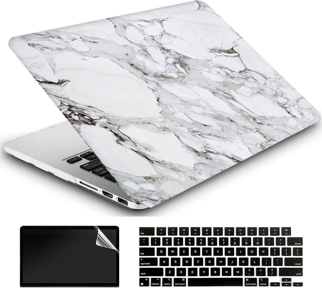 Compatible with MacBook Air 13 Inch Case 2022 2021 2020 Release A2337 M1/A2179 with Retina & Touch ID, Plastic Hard Shell Case & Keyboard Cover & Screen Protector - White Marble