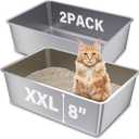 2 Pack Stainless Steel Cat Litter Box, 23.6"x15.8"x8" XXL Stainless Steel Litter Box 8 inch Deep, Extra Large Metal Litterbox for Big Cats, Non Stick Easy Clean Surface, High Sided
