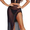 Avidlove Lingerie for Women 3 Pieces Set - Lace Long Nightgown with Side Split, Sexy Chemise for Bridal & Valentine's Day (Black, S)