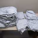 Sky Blue Comforter Set King Size Bed in A Bag 7 Piece Pinch Pleat Bedding Set, Pintuck Ruched Flowers Bed Set with Comforter, Sheets, Pillowcases & Shams