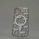 UEEBAI Magnetic for iPhone 16 Case, Bow Case Compatible with MagSafe, Wireless Slim Clear Ribbon Aesthetic Phone Cover Anti-Yellowing Shockproof Protective Cover for Women Girl - White