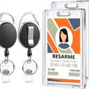 2 Set Badge Holder Retractable Clip Heavy Duty Badge Reel with Acrylic Clear Vertical ID Card Badge Holders for Work Office Nurse Teacher Student