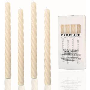 2 x 10 Inch Baby Blue Spiral Taper Candle Set, 4 Pack Unscented Dripless Long Burning Time Candlesticks for Dinner Party, Wedding Shower and Home Decoration (Ivory)