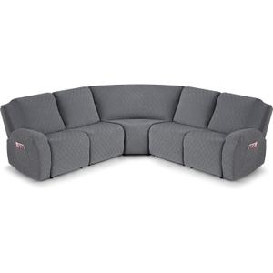 VANSOFY Extra Large Reclining Sectional Couch Covers, Washable 5-Piece Sofa Covers for L Shape Sectional Sofa Corner Seater, Thick, Soft Sofa Slipcovers (5 Seat Recliner Cover, Dark Gray)