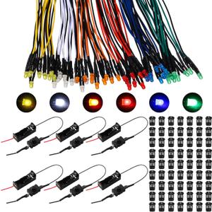 126 Pcs 12v LED Lights Kit, 60 Pre Wired LED Light Emitting Diodes 60 Plastic Lampholder 6 Battery Holder for Model Assortment Crafts Dollhouse (3 mm)