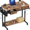 Rolling Standing Desk Adjustable Height with Drawers on Wheels, 40 Inch Portable Mobile Stand Up Computer Desks for Bedroom Home Office, Couch Sofa Side Laptop Table with Storage, Rustic Brown, 39.5"