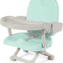 Yoleo Portable High Chair for Babies and Toddlers, Booster Seat for Dining Chair, 6 Months to 3 Years, 15 kg, Height Adjustable, Removable Tray (Green Without Cushion)