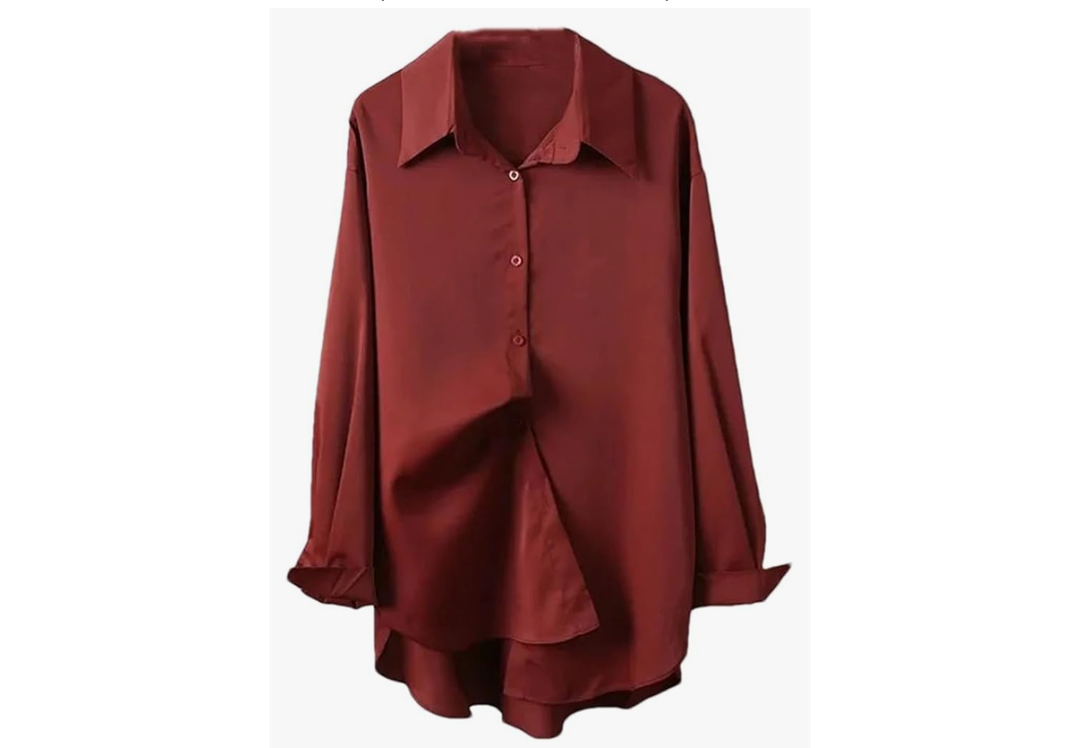 Women's Loose Chiffon Shirt Solid Color Long Sleeve Lapel Casual Buttons Blouses Tops L