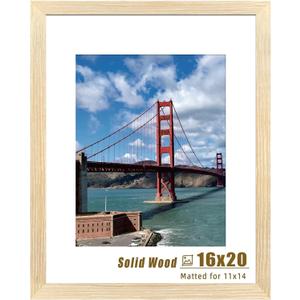 LUCKYLIFE 16x20 Picture Frame, Natural Solid Wooden Poster Frames for Wall, Display 11x14 with Mat or 16x20 Without Mat, 1 Pack