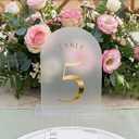 UNIQOOO Frosted Arch Wedding Table Numbers with Stands 1-30, Gold Foil Printed 5x7 Acrylic Display Signs and Holders, Pack of 30, Perfect for Centerpiece, Reception, Decoration, Party, Anniversary, Event